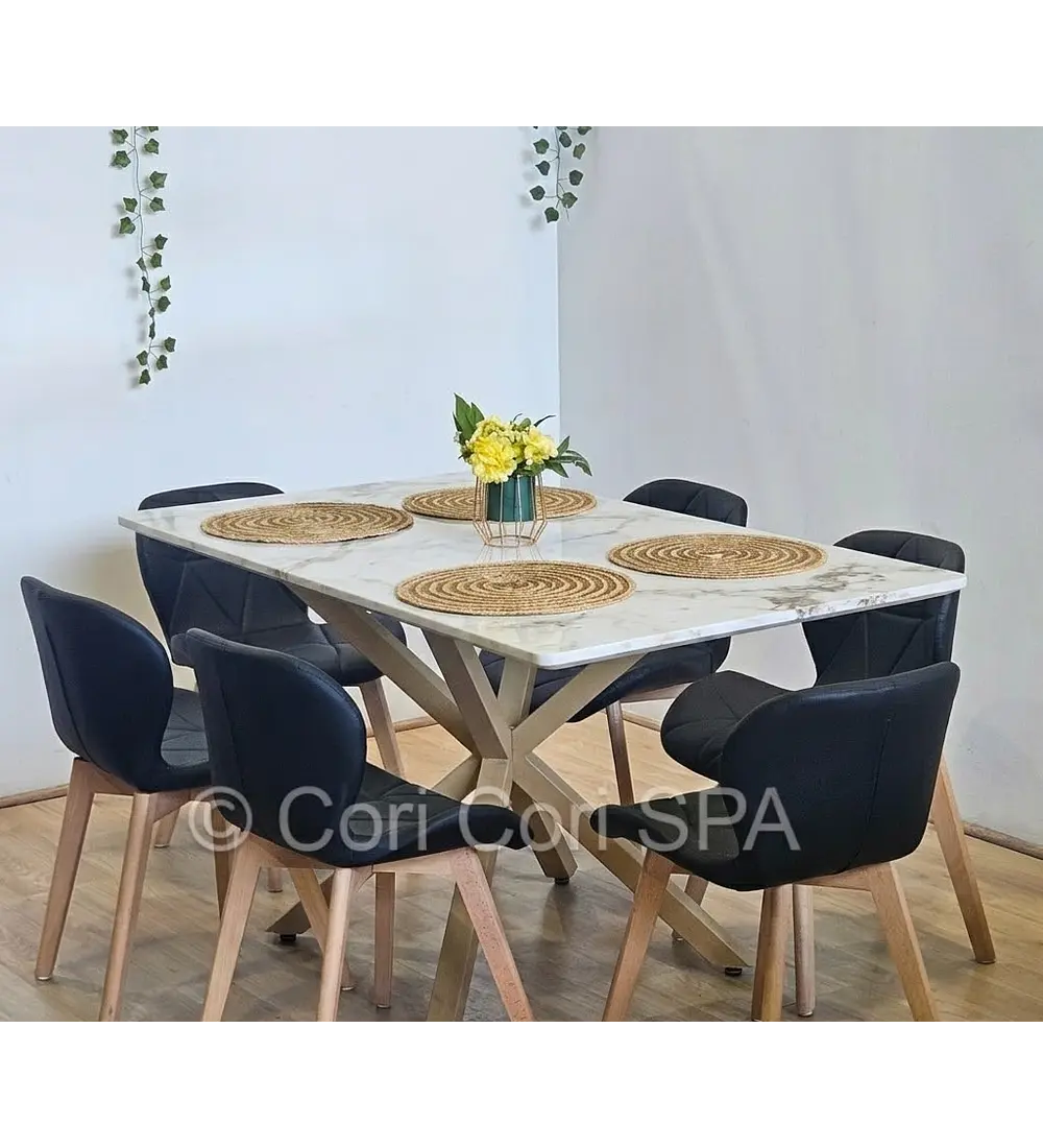 Comedor Madrid 140x80cms Stone Wood + 6 Sillas Mariposa Ecocuero Wood