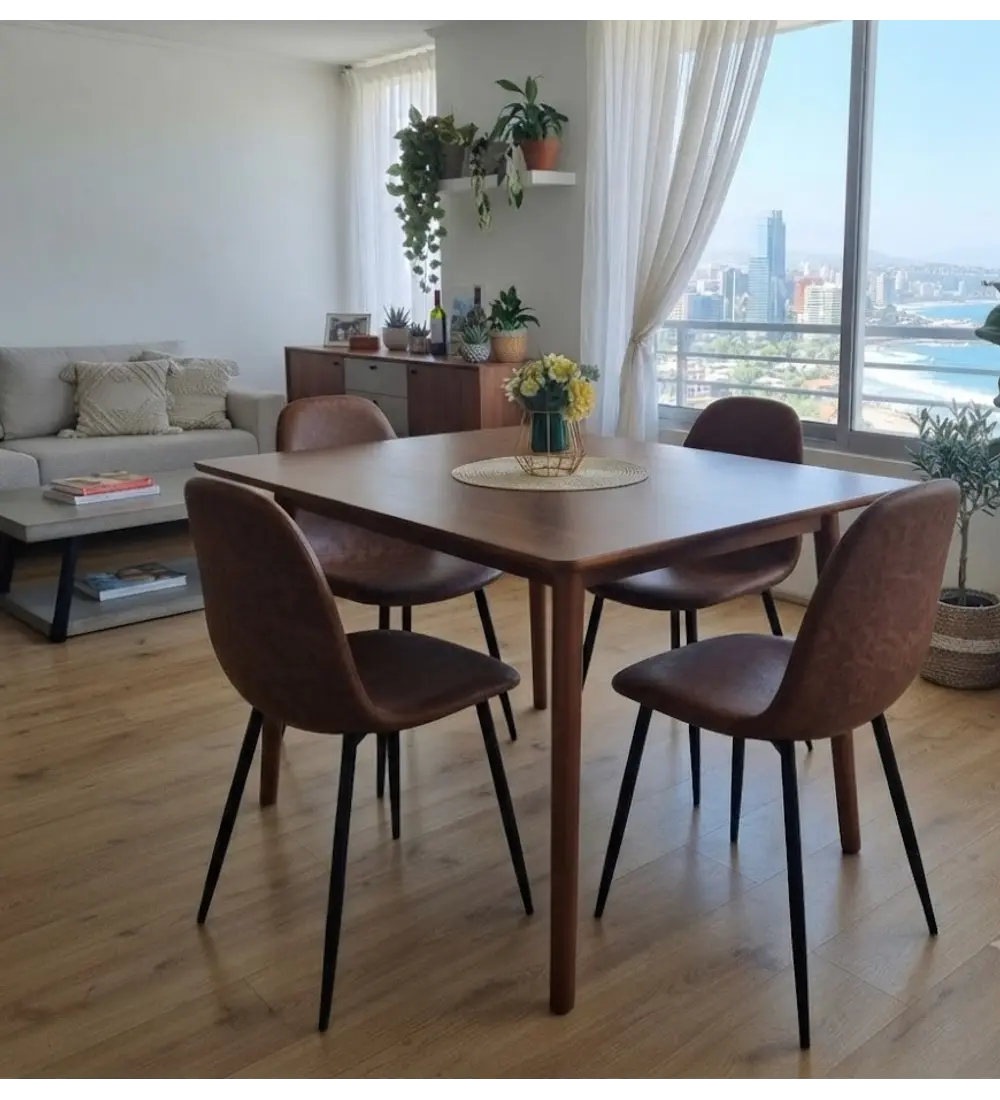 Comedor Mesa Vema Rectangular + 4 Sillas Scoop Ecocuero Vintage Black