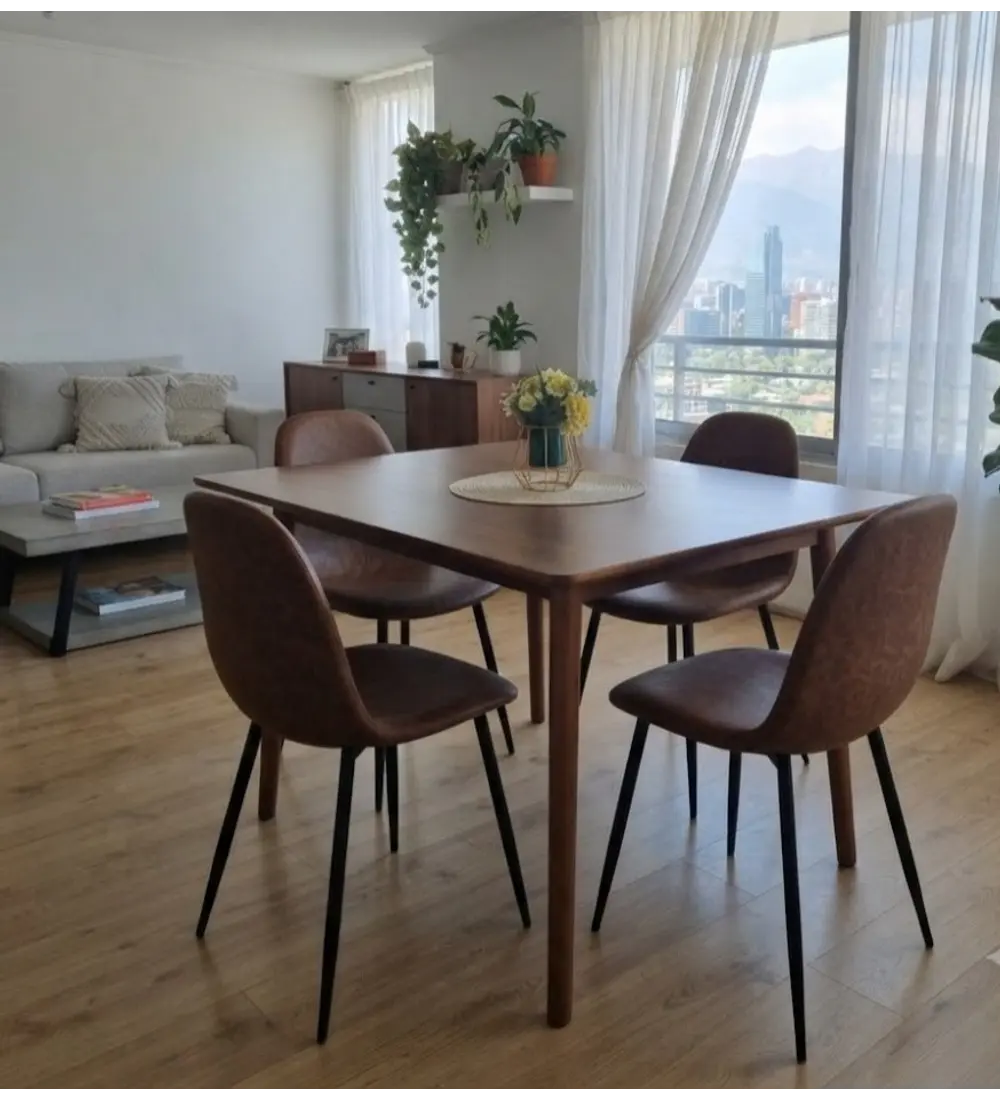 Comedor Mesa Vema Rectangular + 4 Sillas Scoop Ecocuero Vintage Black