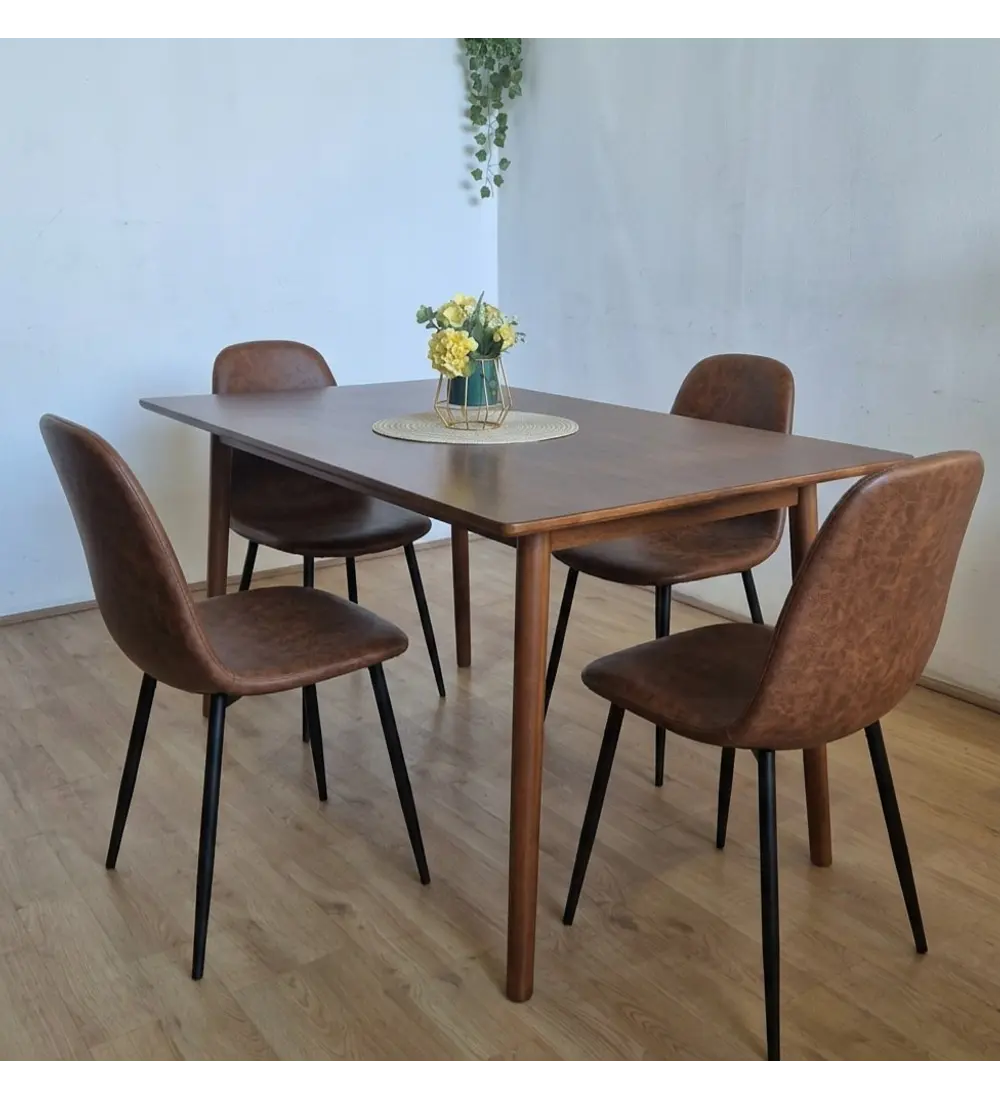 Comedor Mesa Vema Rectangular + 4 Sillas Scoop Ecocuero Vintage Black