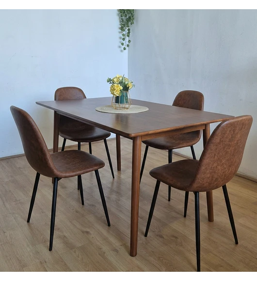 Comedor Mesa Vema Rectangular + 4 Sillas Scoop Ecocuero Vintage Black