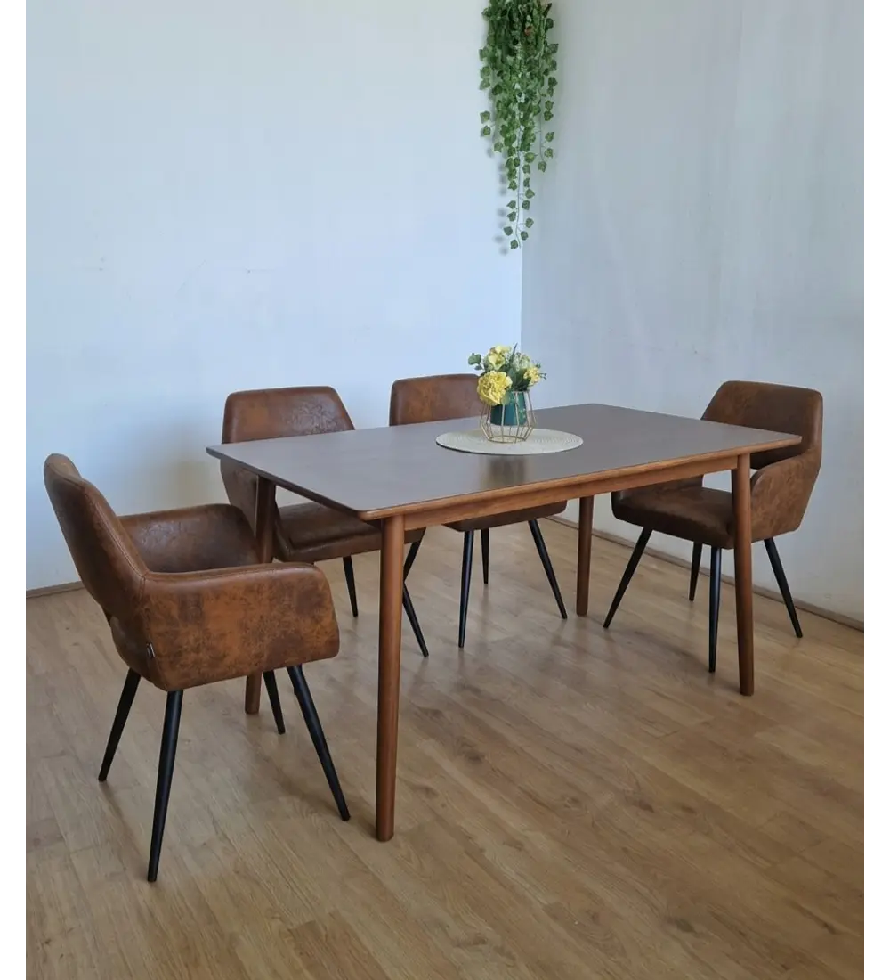 Comedor Mesa Vema Rectangular + 4 Butacas Burgos Ecocuero