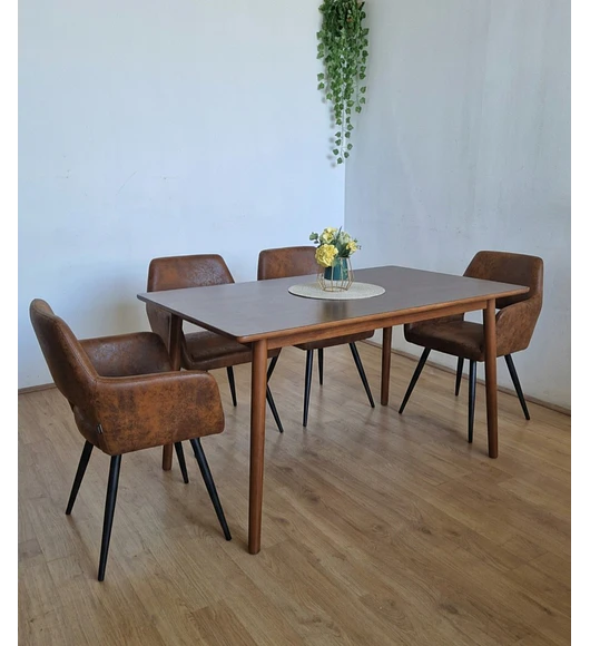 Comedor Mesa Vema Rectangular + 4 Butacas Burgos Ecocuero