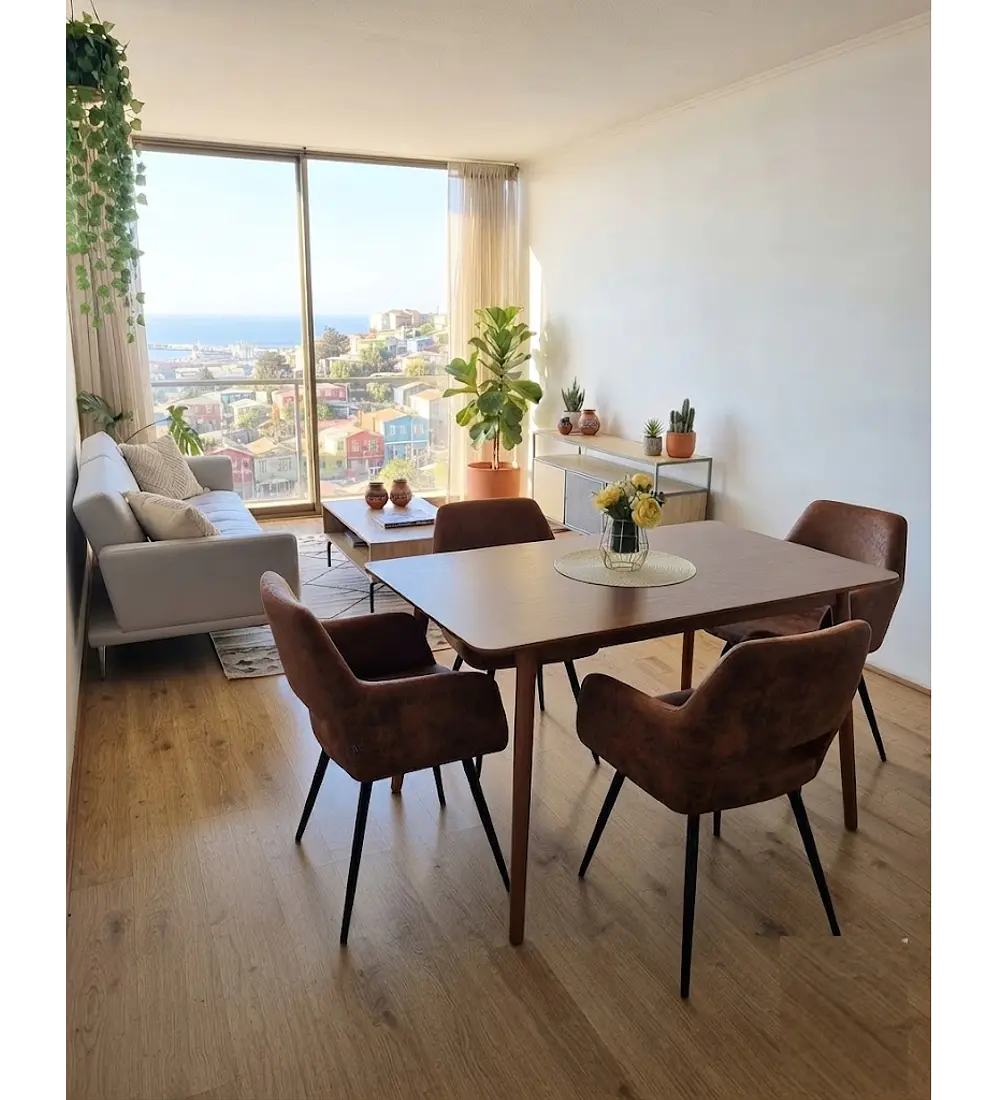Comedor Mesa Vema Rectangular + 4 Butacas Burgos Ecocuero