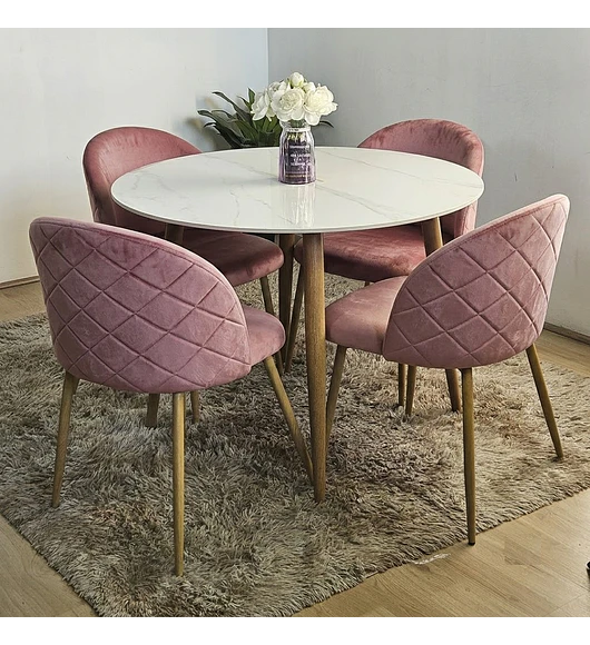 Comedor Mármol 100cm + 4 Sillas Bread Velvet Wood 