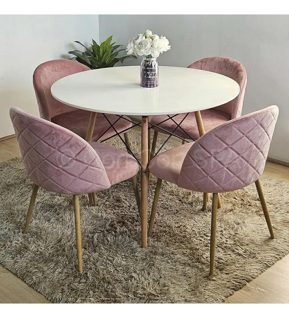 Comedor Melamina Blanca 120cm + 4 Sillas Bread Wood