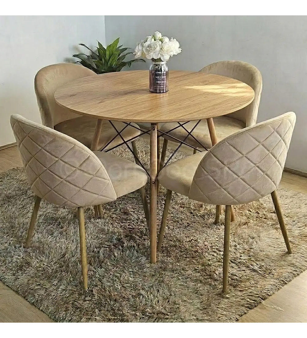 Comedor Mesa Wood 100cm + 4 Sillas Bread Velvet Wood