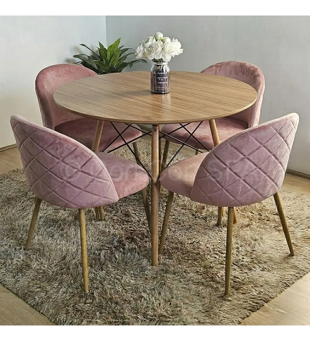 Comedor Mesa Wood 100cm + 4 Sillas Bread Velvet Wood