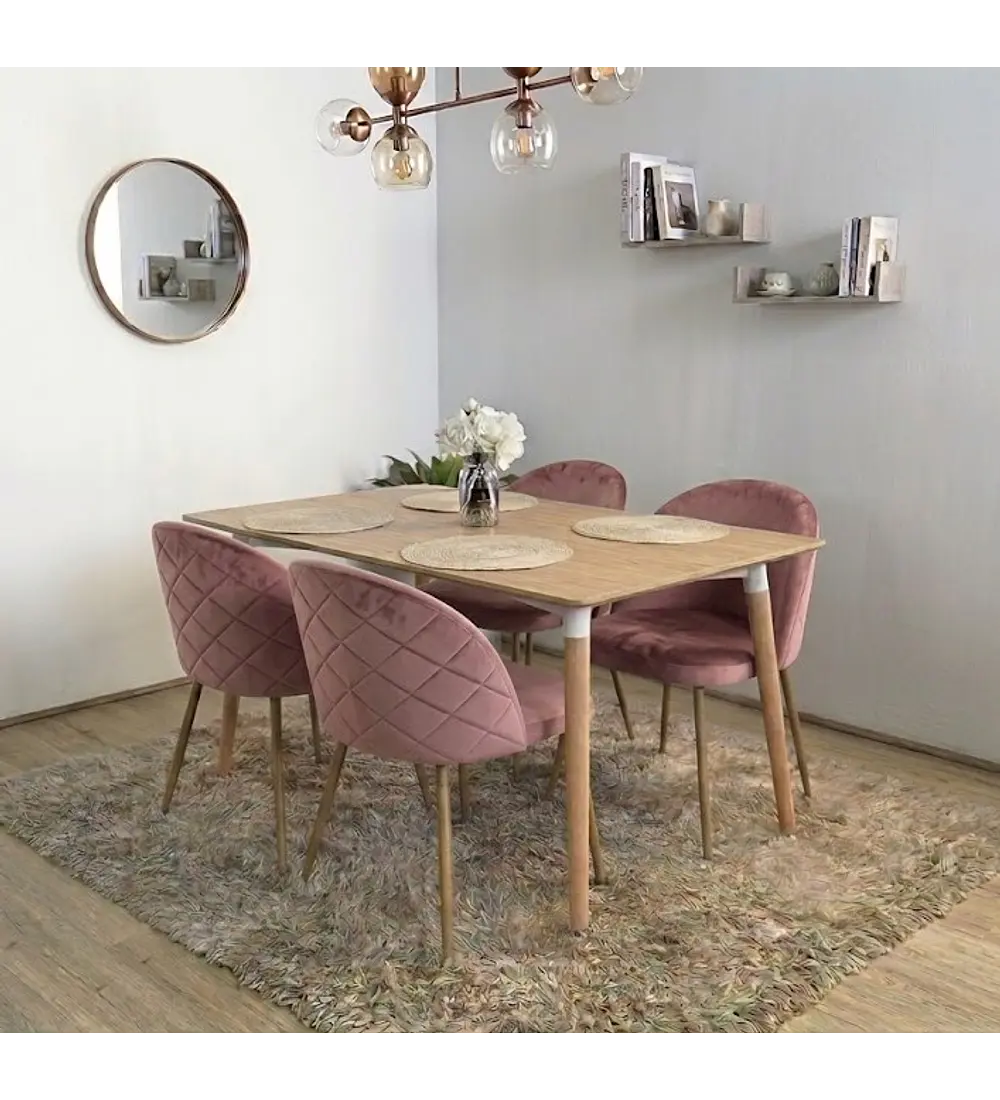 Comedor Mesa  Melamina 120 x 80 Wood + 4 Sillas Bread Velvet Wood