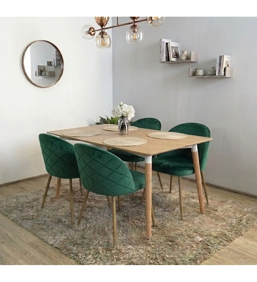 Comedor Mesa  Melamina 120 x 80 Wood + 4 Sillas Bread Velvet Wood