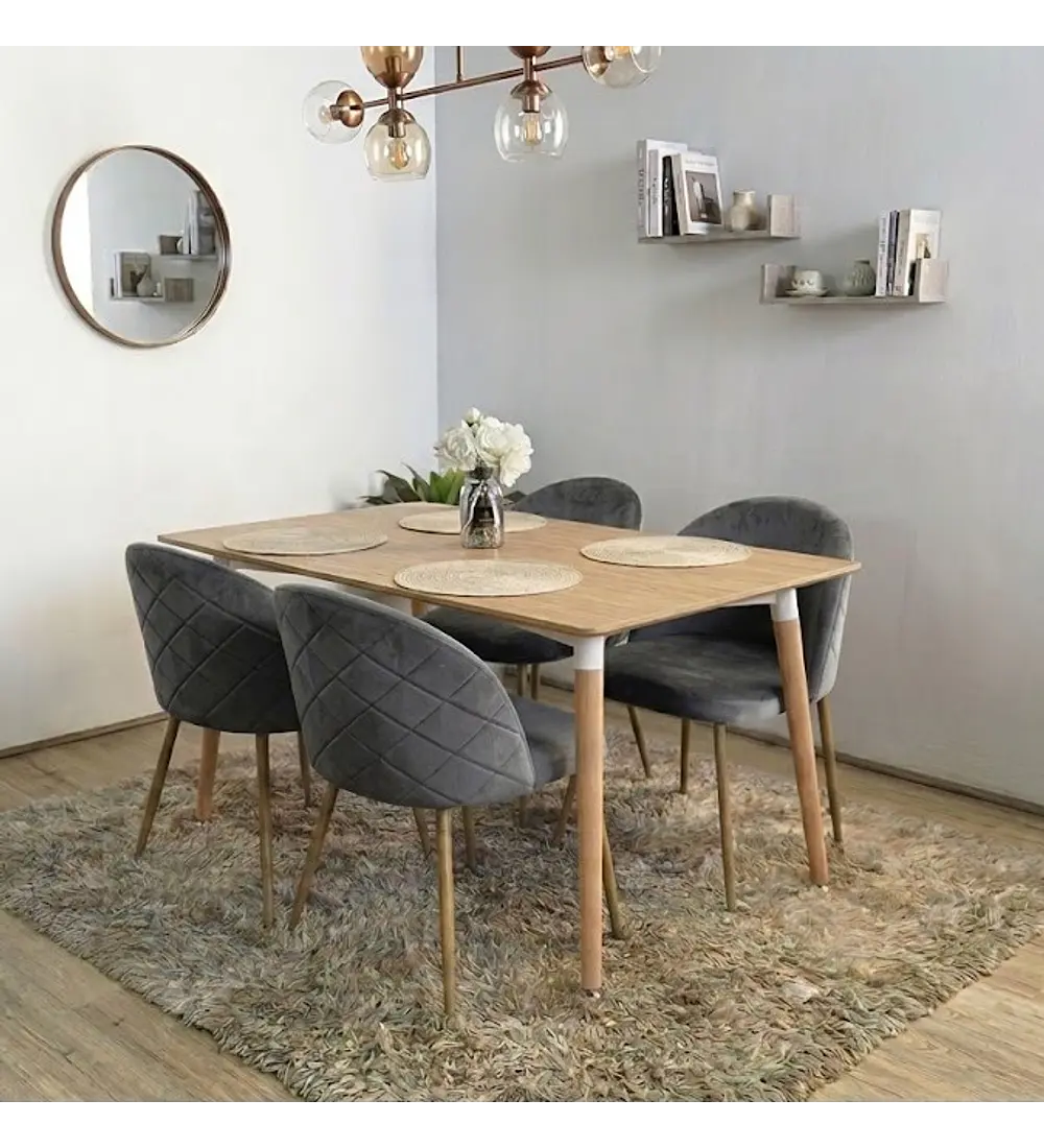 Comedor Mesa  Melamina 120 x 80 Wood + 4 Sillas Bread Velvet Wood