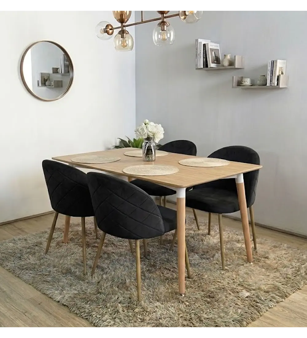 Comedor Mesa  Melamina 120 x 80 Wood + 4 Sillas Bread Velvet Wood