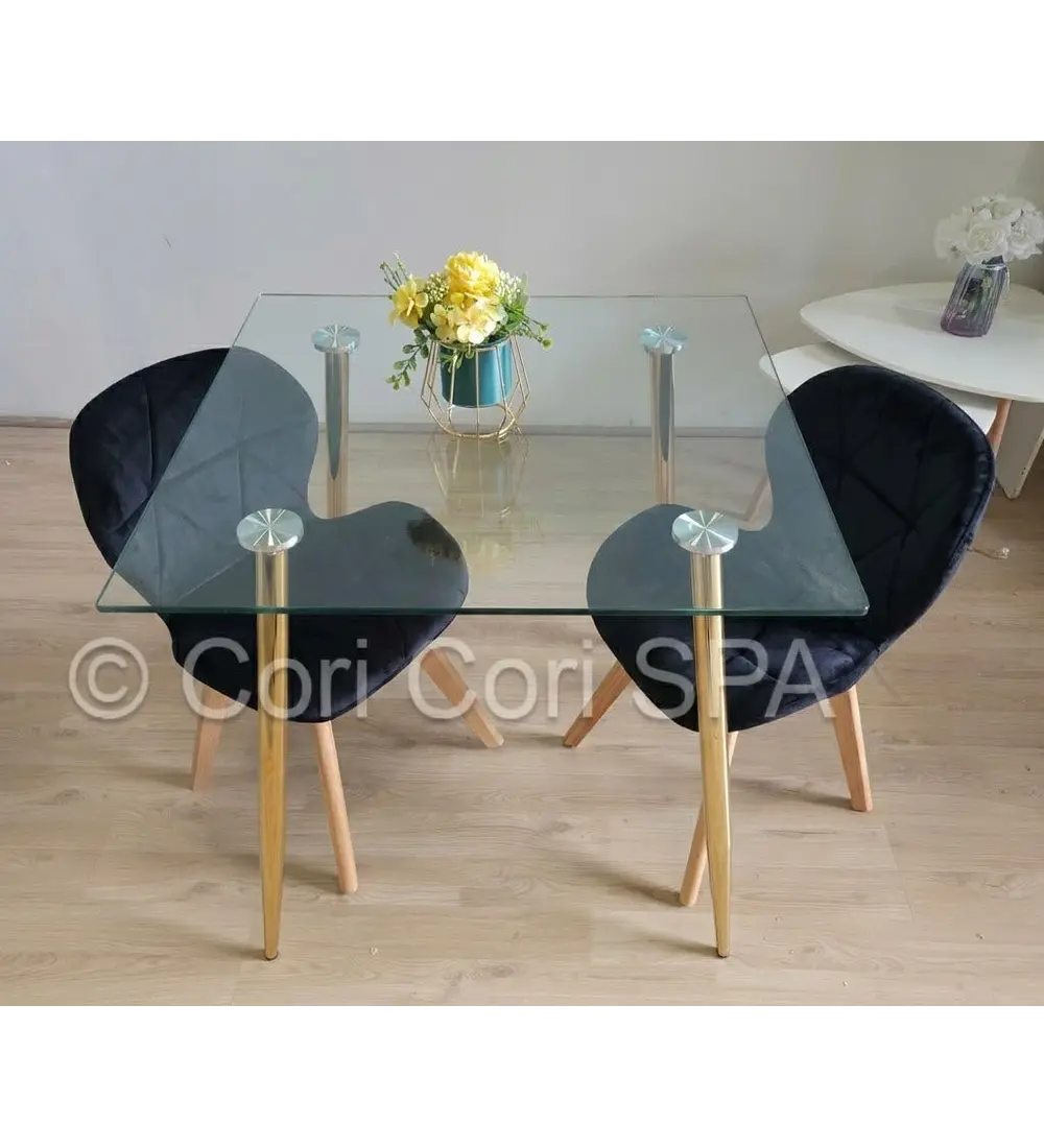 Comedor Rubi Gold Cuadrada 80x80cms + 2 Sillas Mariposa Velvet