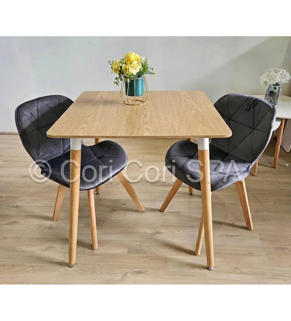 Comedor Melamina Cuadrada 80x80cms + 2 Sillas Mariposa Velvet