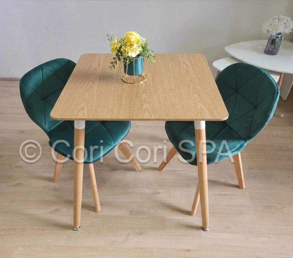 Comedor Melamina Cuadrada 80x80cms + 2 Sillas Mariposa Velvet