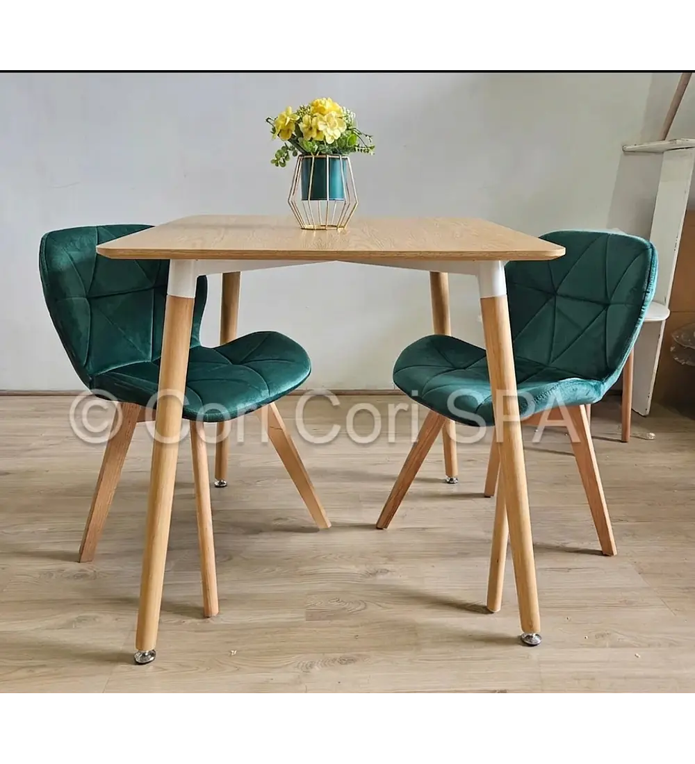 Comedor Melamina Cuadrada 80x80cms + 2 Sillas Mariposa Velvet