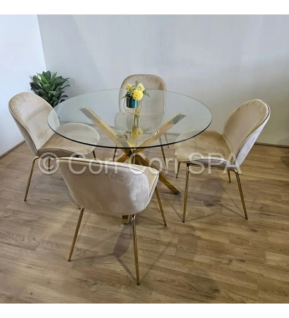 Comedor Warwick Dorada + 4 Sillas Beetle