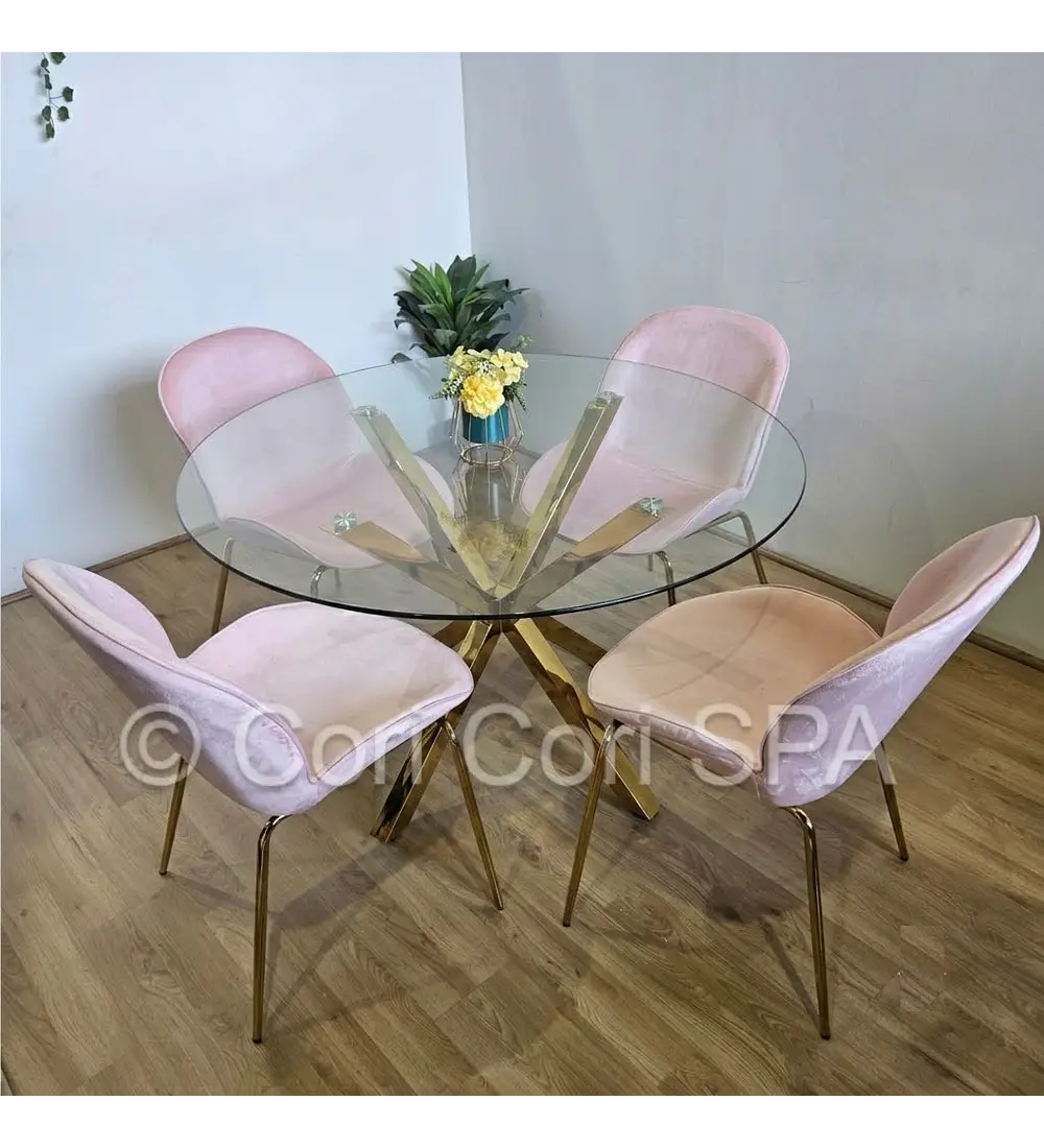 Comedor Warwick Dorada + 4 Sillas Beetle