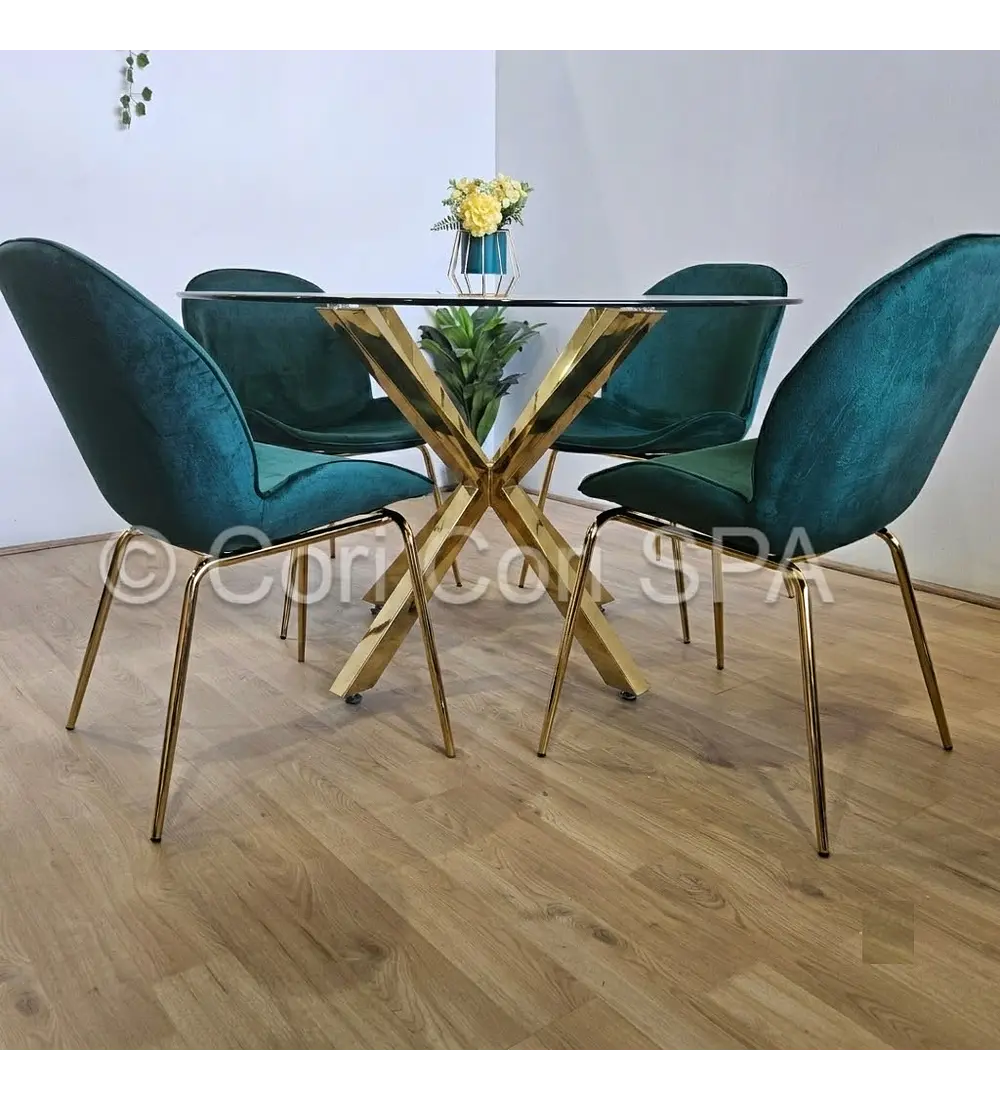 Comedor Warwick Dorada + 4 Sillas Beetle