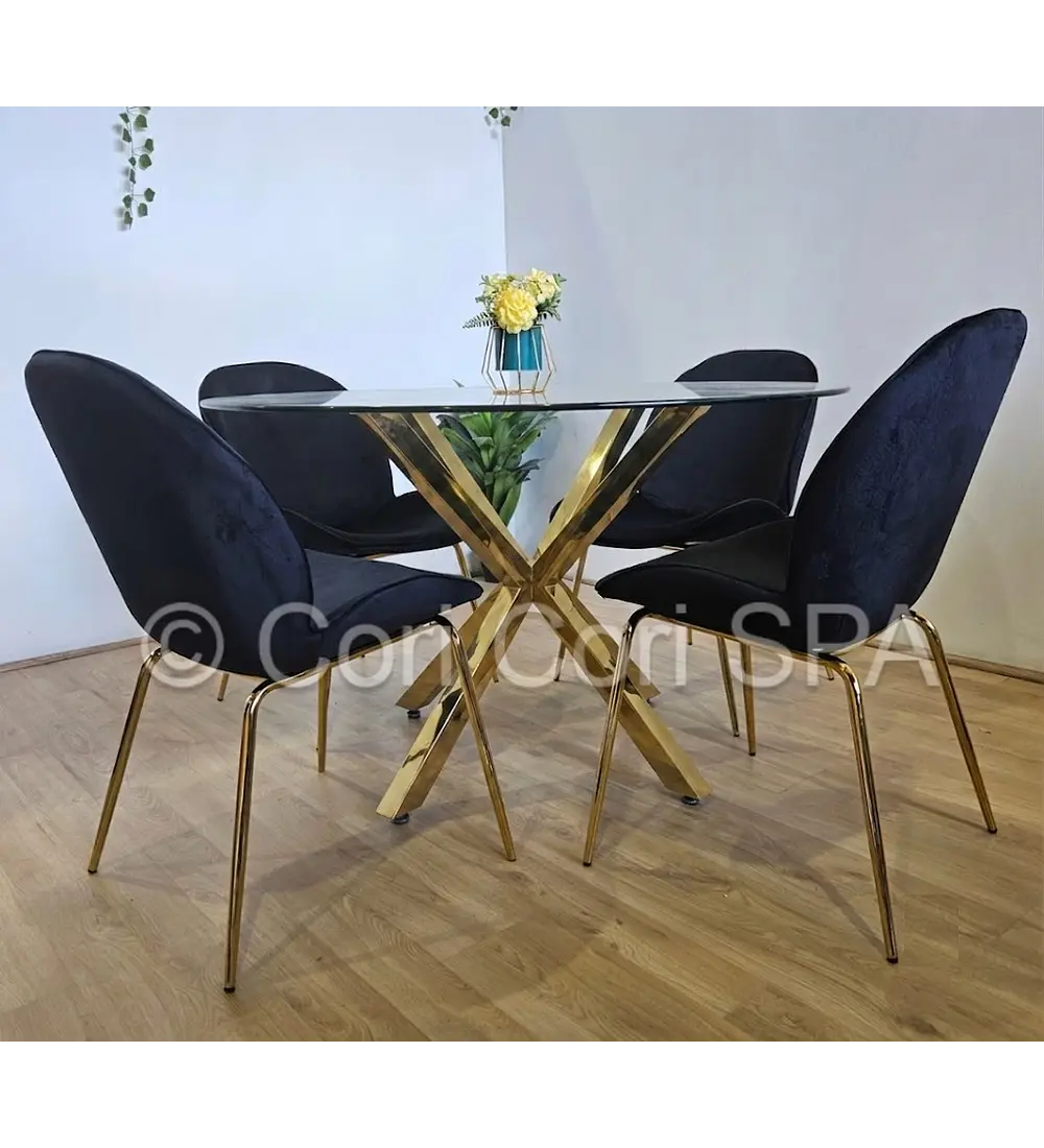 Comedor Warwick Dorada + 4 Sillas Beetle