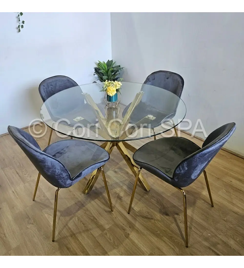 Comedor Warwick Dorada + 4 Sillas Beetle