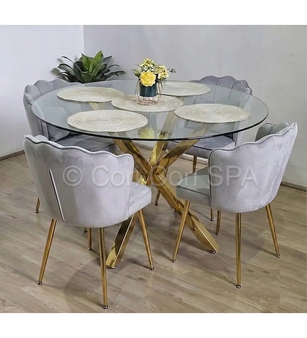 Comedor Mesa Warwick Dorada + 4 Sillas Corona Gold
