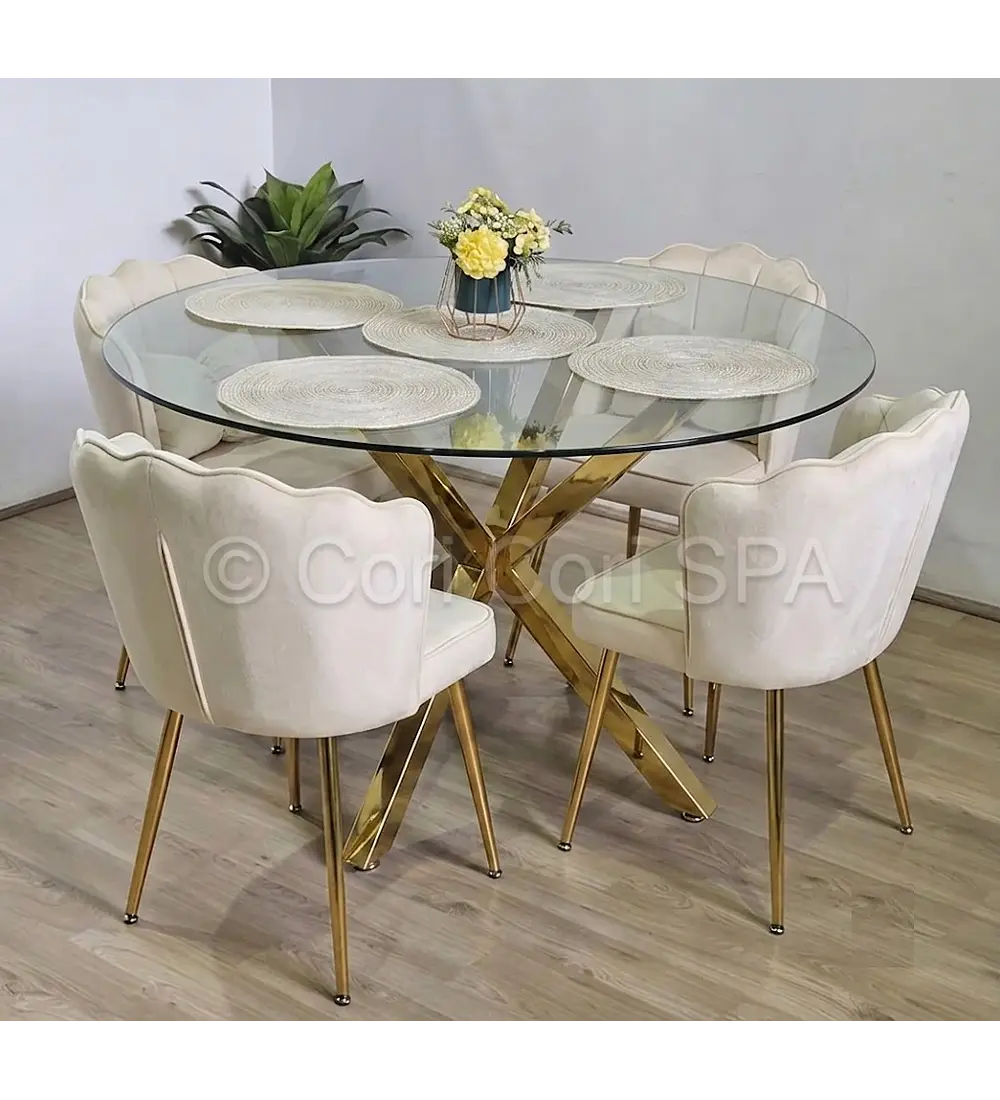 Comedor Mesa Warwick Dorada + 4 Sillas Corona Gold