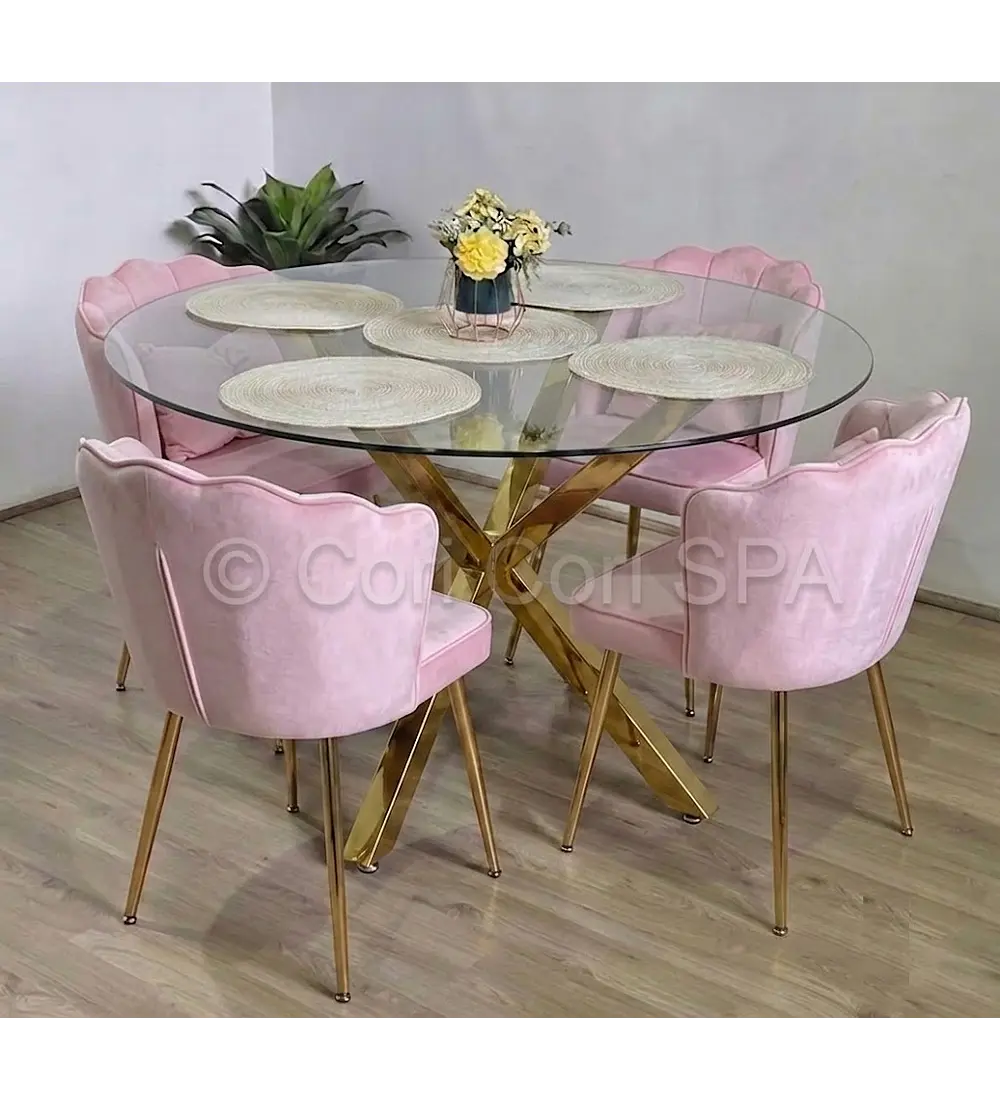 Comedor Mesa Warwick Dorada + 4 Sillas Corona Gold