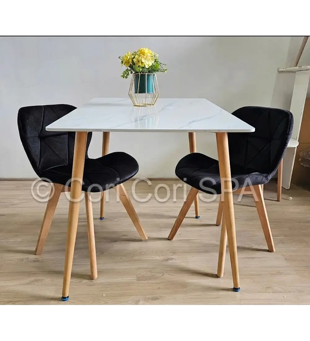 Comedor Marmól Cuadrada 80x80cms + 2 Sillas Mariposa Velvet