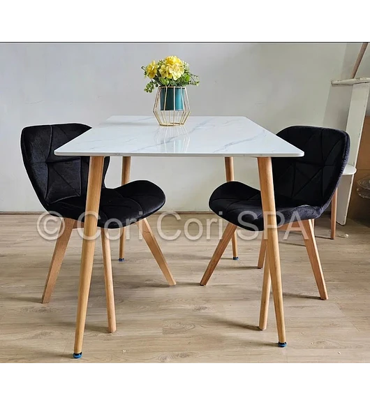 Comedor Marmól Cuadrada 80x80cms + 2 Sillas Mariposa Velvet