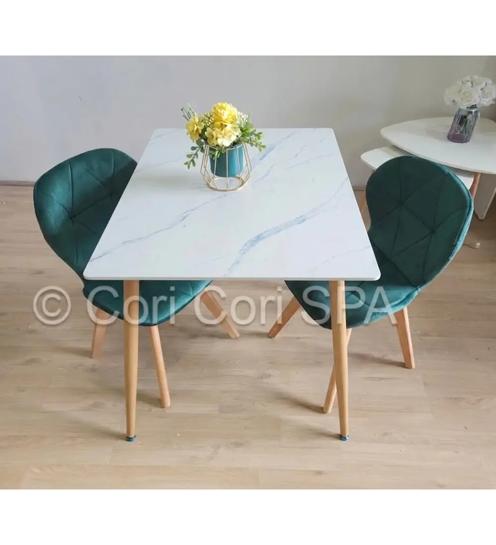 Comedor Marmól Cuadrada 80x80cms + 2 Sillas Mariposa Velvet