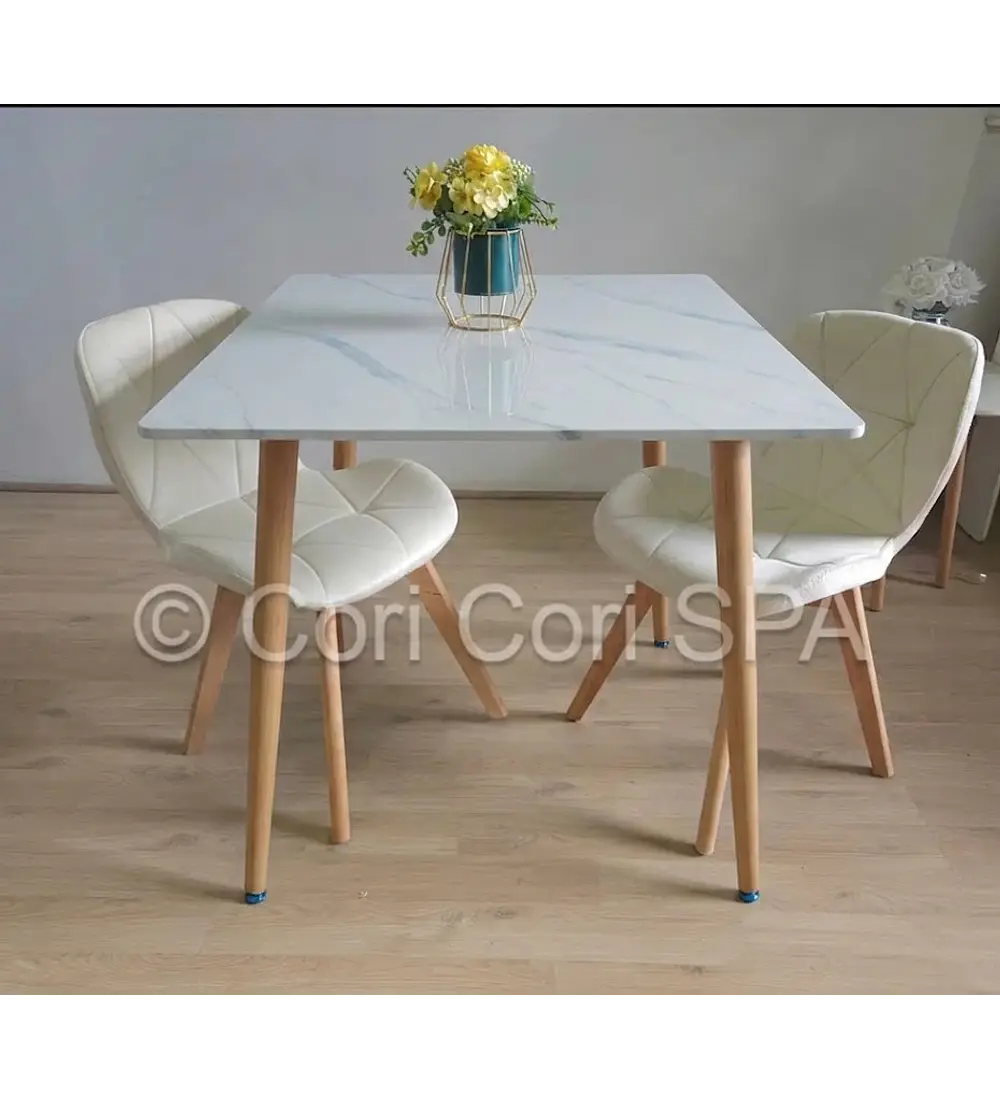 Comedor Marmól Cuadrada 80x80cms + 2 Sillas Mariposa Velvet