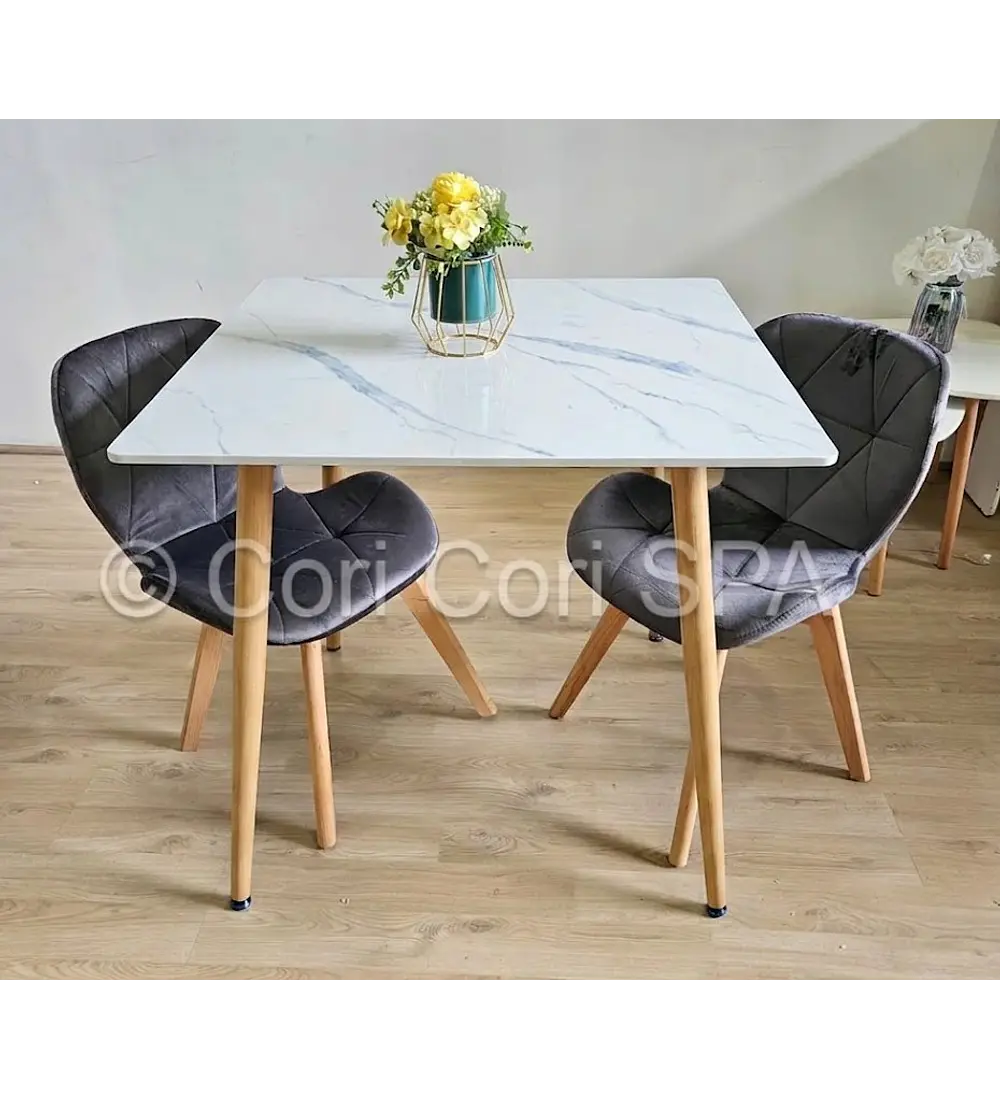 Comedor Marmól Cuadrada 80x80cms + 2 Sillas Mariposa Velvet