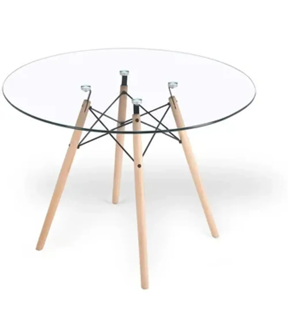 Comedor Eames Vidrio 80 cms + 4 Sillas Tulip Mesh
