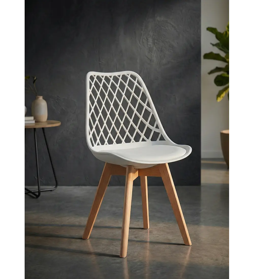 Comedor Eames Vidrio 80 cms + 4 Sillas Tulip Mesh