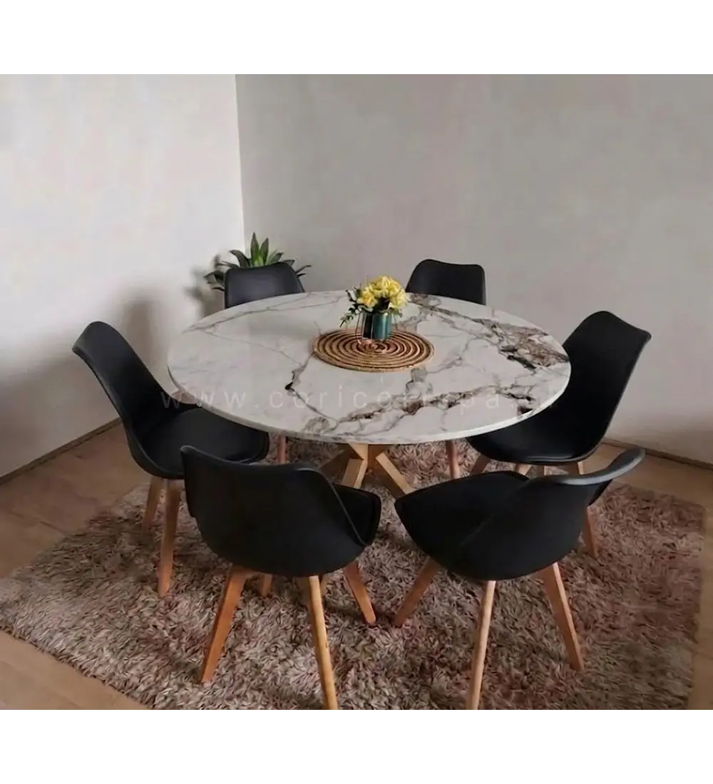 Comedor Warwick Stone Wood 120cm + 6 Sillas Tulip