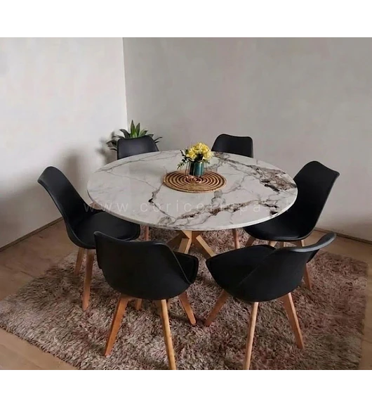 Comedor Warwick Stone Wood 120cm + 6 Sillas Tulip