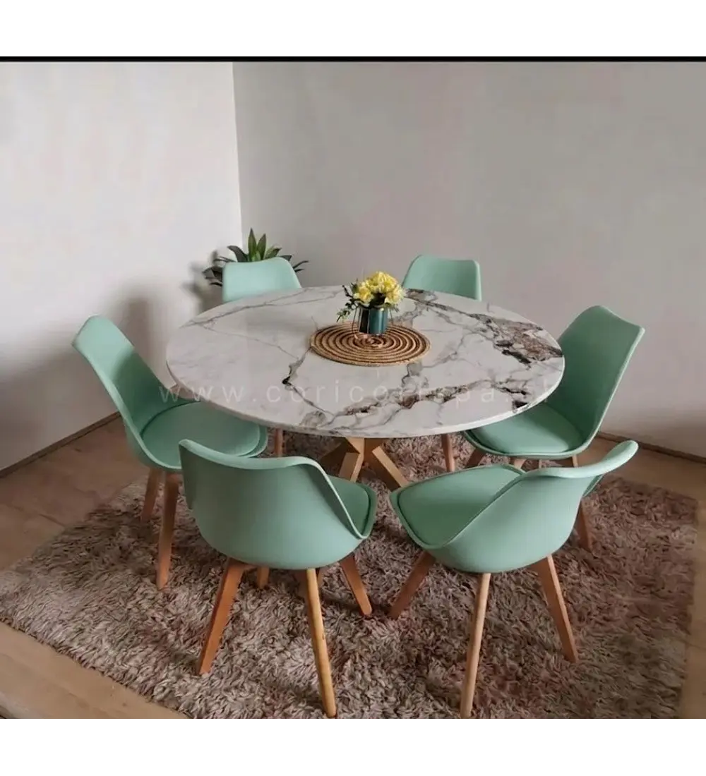 Comedor Warwick Stone Wood 120cm + 6 Sillas Tulip