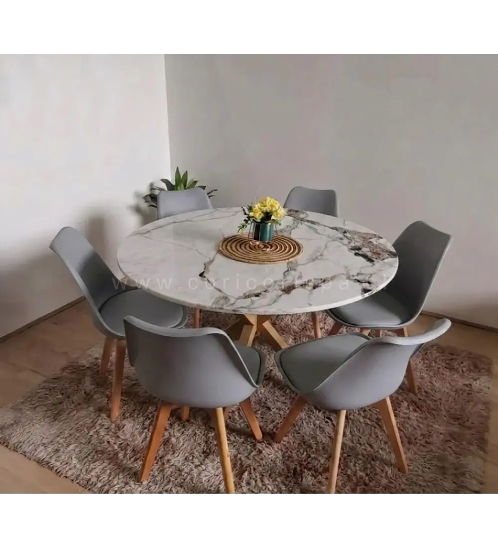 Comedor Warwick Stone Wood 120cm + 6 Sillas Tulip