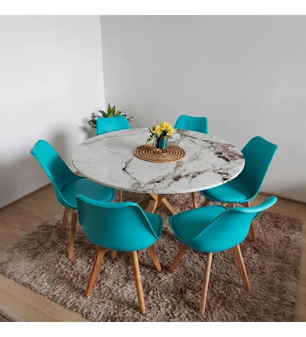 Comedor Warwick Stone Wood 120cm + 6 Sillas Tulip