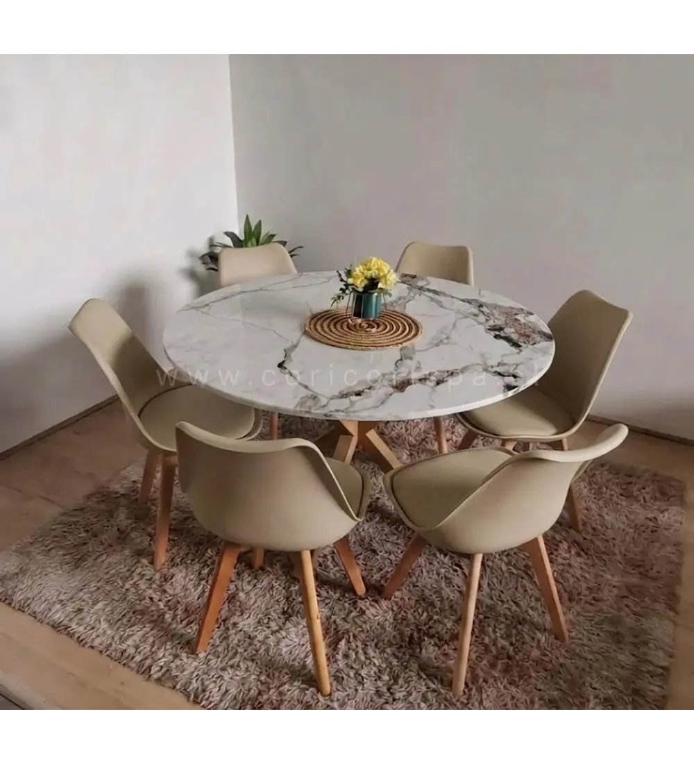 Comedor Warwick Stone Wood 120cm + 6 Sillas Tulip