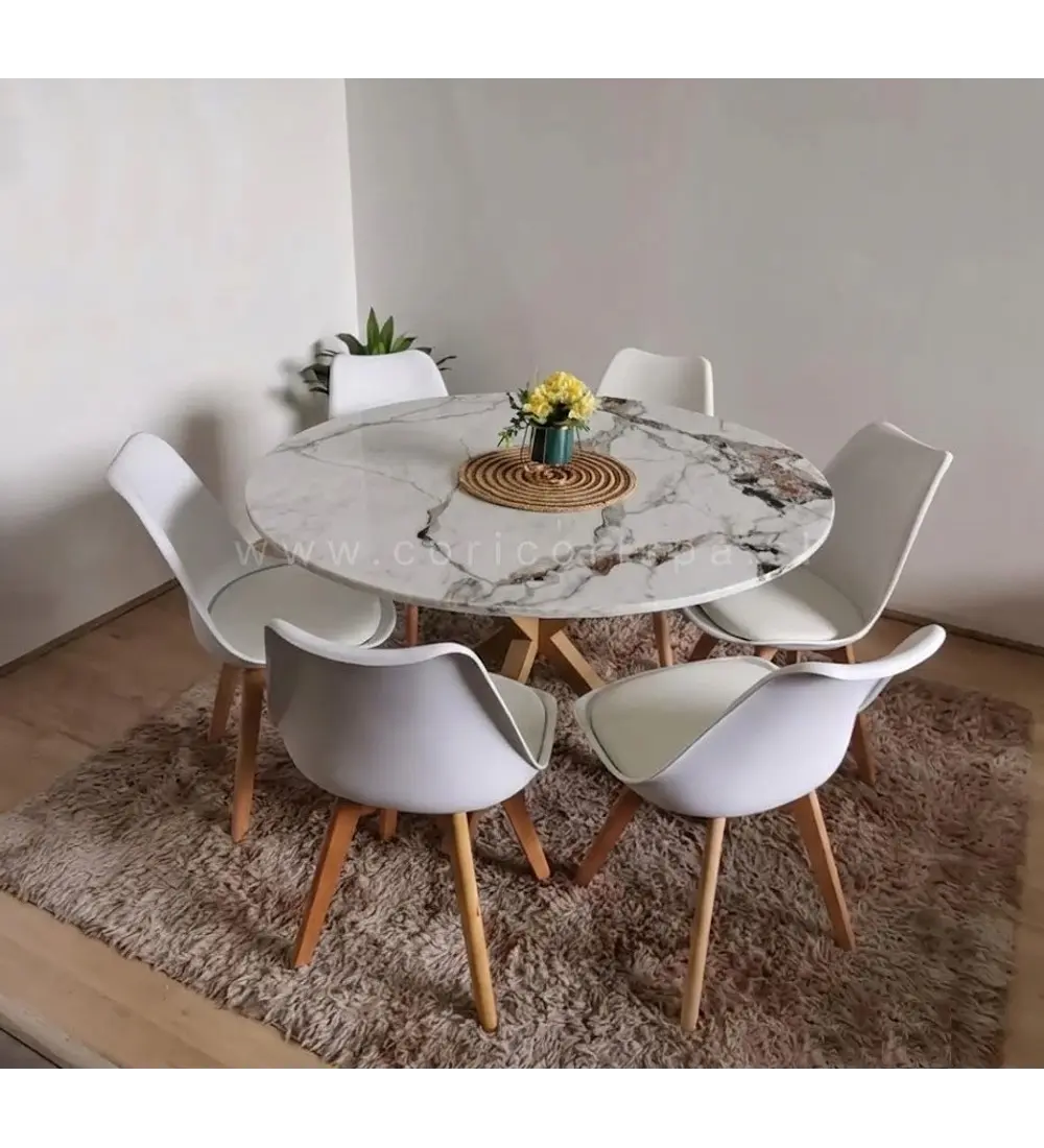 Comedor Warwick Stone Wood 120cm + 6 Sillas Tulip