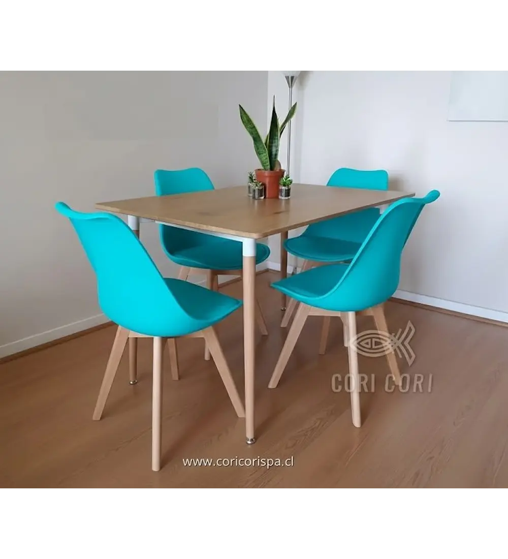 Comedor Mesa Rectangular Madera 120x80cm + 4 Sillas Tulip