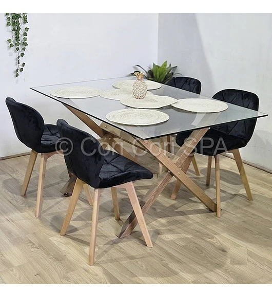 Comedor Medlock 140x90cm + 4 Sillas Mariposa Velvet 