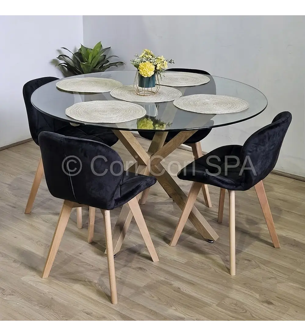 Comedor Warwick 100cm + 4 Sillas Mariposa Velvet 