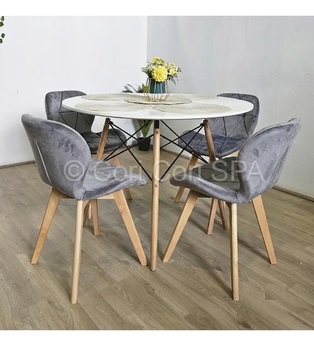 Comedor Mesa Eames Blanca 100cms + 4 Sillas Mariposa Velvet 