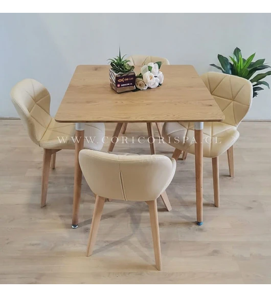 Comedor Mesa Cuadrada 80x80cms  + 4 Sillas Mariposa Velvet