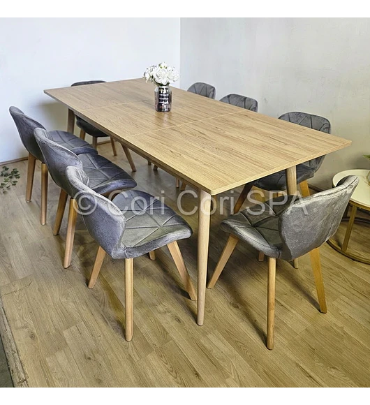 Comedor Zeus Expandible Rectangular + 8 Sillas Mariposas Velvet 