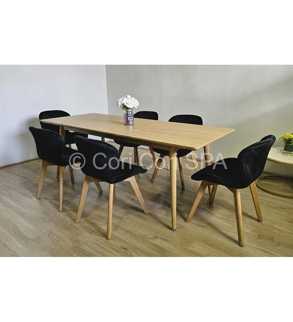 Comedor Mesa Expandible Zeus Rectangular + 6 Sillas Mariposas Velvet