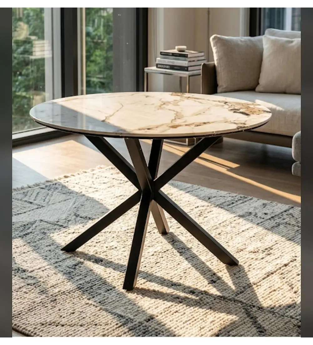 Mesa Warwick Stone Black + 4 Sillas Elara Boucle 